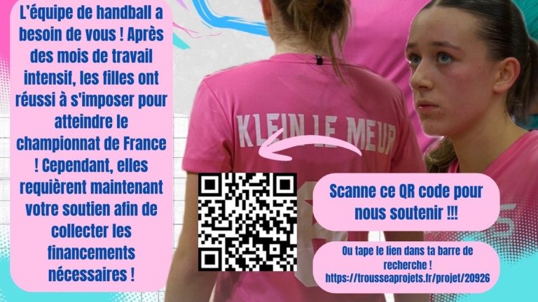 Équipe féminine de handball des lycées Delambre et Montaigne d’Amiens, championne interacadémique et qualifiée pour les championnats de France avec un QR code.