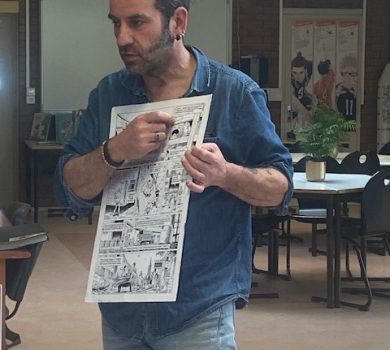 Planche de bande dessinée utilisée par Hardoc pour montrer les bases du dessin et du storyboard aux élèves lors de la rencontre